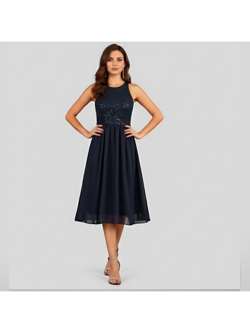Chiffon Sequin Cami Dress Navy Blue